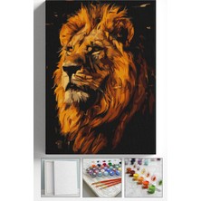 Corvo Sayılarla Boyama Seti Numaralı Tuval Fırça Boya Askı Aparatı Dahil Set 40X50 cm - Siyah Aslan