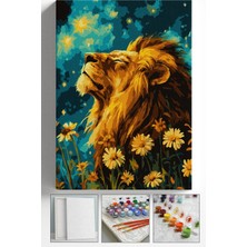 Corvo Sayılarla Boyama Seti Numaralı Tuval Fırça Boya Askı Aparatı Dahil Set 40X50 cm - Aslan ve Çiçek