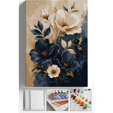 Corvo Sayılarla Boyama Seti Numaralı Tuval Fırça Boya Askı Aparatı Dahil Set 40X50 cm - Mavi Tek Çiçek