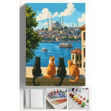 Corvo Sayılarla Boyama Seti Numaralı Tuval Fırça Boya Askı Aparatı Dahil Set 40X50 cm - Istanbul Kediler