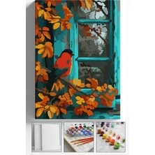 Corvo Sayılarla Boyama Seti Numaralı Tuval Fırça Boya Askı Aparatı Dahil Set 40X50 cm - Penceredeki Kuş