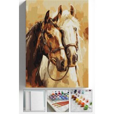 Corvo Sayılarla Boyama Seti Numaralı Tuval Fırça Boya Askı Aparatı Dahil Set 40X50 cm - Sevgili Atlar