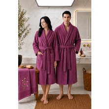 Luna Sacra %100 Bambu Unisex Nakışlı Işlemeli Şal Yaka Yetişkin Bornoz - Saç Havlu Set / Çeyiz Seti