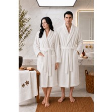 Luna Sacra %100 Bambu Unisex Nakışlı Işlemeli Şal Yaka Yetişkin Bornoz - Saç Havlu Set / Çeyiz Seti