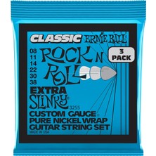 TeknoKapsül Ernie Ball Ekstra Slinky Klasik Rock And Roll Elektro Gitar Dizeleri Saf Nikel Yara 3'lü Paket Ölçer 8-38