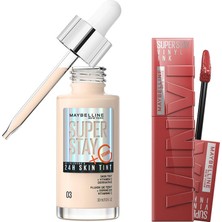 TeknoKapsül Maybelline New York Super Stay Vinyl Ink Uzun Süre Kalıcı Likit Parlak Ruj 35 Cheeky & Super Stay Skin Tint Fondöten - 03 Makyaj Seti