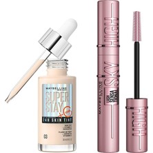 TeknoKapsül Maybelline New York Lash Sensational Sky High Maskara & Super Stay Skin Tint Fondöten - 03 Makyaj Seti
