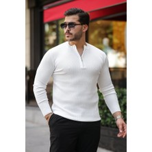 Deridün Yıldız Shoes Erkek Fermuarlı Bisiklet Yaka Dokulu Uzun Kollu Triko