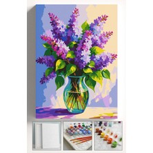 Corvo Sayılarla Boyama Seti Numaralı Tuval Fırça Boya Askı Aparatı Dahil Set 40X50 cm - Vazoda Leylaklar