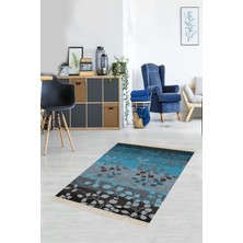 TeknoKapsül Pelangi Mavi Yaprak Desenli Dijital Baskı Kaymaz Taban Yıkanabilir Klasik Salon Halı, Mavi 180 x 280
