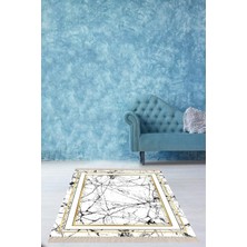 TeknoKapsül Pelangi Beyaz Zemin Gold Çerçeveli Mermer Desenli Dijital Baskı Yıkanabilir Kaymaz Taban Salon Halısı Yolluk, Beyaz 160 x 350, 4254347160350728
