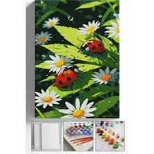 Corvo Sayılarla Boyama Seti Numaralı Tuval Fırça Boya Askı Aparatı Dahil Set 40X50 cm - Uğur Böceği Papatya