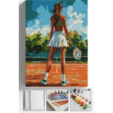 Corvo Sayılarla Boyama Seti Numaralı Tuval Fırça Boya Askı Aparatı Dahil Set 40X50 cm - Tenis Kızı