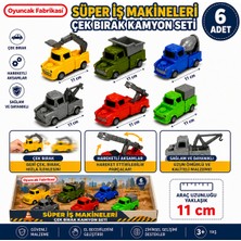 Oyuncak Fabrikası Oyuncak Iş Makineleri 6'lı Set 11 cm Çek Bırak Kamyon ve Araç Seti
