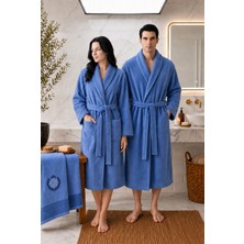 Luna Sacra %100 Bambu Unisex Nakışlı Işlemeli Şal Yaka Yetişkin Bornoz - Saç Havlu Set / Çeyiz Seti