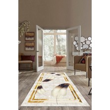 TeknoKapsül Pelangi Gold Çerçeveli Kuş Tüylü Yıkanabilir Kaymaz Taban Leke Tutmaz Modern Salon Halısı ve Yolluk, Gold-Bej 180 x 280, 7457109518028005