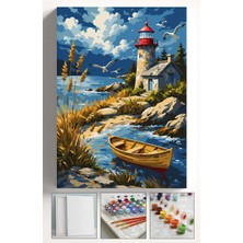 Corvo Sayılarla Boyama Seti Numaralı Tuval Fırça Boya Askı Aparatı Dahil Set 40X50 cm - Taş Ev Manzara