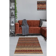 TeknoKapsül Pelangi Kilim Desenli Etnik Dijital Baskı Yıkanabilir Kaymaz Taban Eskitme Salon Halı Yolluk, Kahverengi 180 x 280