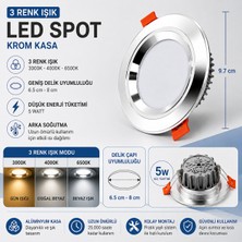 Dila’s Home 5 Watt Krom Kasa 3 Renkli LED Spot Beyaz-Günışığı-Sarı Işık