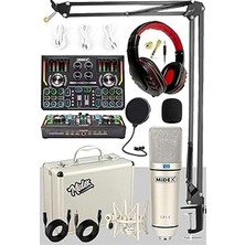 TeknoKapsül Midex Cx1 Titanium Set Efektli Ses Kartı Mikrofon Kulaklık Stand Kayıt Canlı Yayın (Pc ve Telefon)