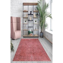 TeknoKapsül Pelangi Kırmızı Zemin Çiçek Desenli Yıkanabilir Kaymaz Taban Leke Tutmaz Modern Salon Halısı ve Yolluk, Kırmızı-Gri 160 x 350, 74571057160350728