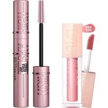 TeknoKapsül Maybelline New York Lash Sensational Sky High Maskara+ Lifter Gloss Nemlendirici Dudak Parlatıcısı- 004 Silk Makyaj Seti