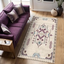 TeknoKapsül Plum Kadife Kaymaz Pamuk Tabanlı Yıkanabilir Antibakteriyel Salon Halısı (160X230, Kilim Desenli)