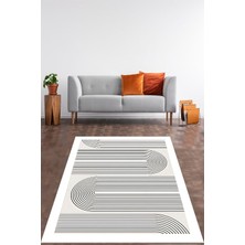TeknoKapsül Pelangi Bohem Iskandinav Siyah Çizgi Desenli Yıkanabilir Kaymaz Taban Leke Tutmaz Salon Halısı Yolluk, Gri-Siyah-Beyaz 180 x 300