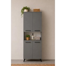 Reyo Enda Home Listra 4 Kapaklı Çok Amaçlı Dolap 170,8 Cm,  Raflı, Ayaklı Depolama Dolabı - Antrasit