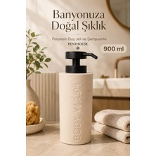 Penthouse 900 ml Polyresin Duş Jeli ve Şampuanlık Body Wash Yazılı Pompalı Banyo Sabunluğu Bej