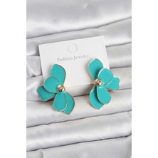 Clariss Turkuaz Mineli Lotus Model Pirinç Kadın Küpe