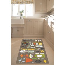 TeknoKapsül Pelangi Kitchen Desenli Baharat Desen Dijital Baskılı Kaymaz Taban Yıkanabilir Leke Tutmaz Mutfak Halısı, Kahverengi 180 x 280