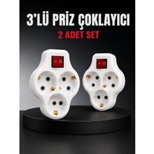 3’lü Priz Çoklayıcı 2 Adet Set Anahtarlı Kablosuz Duvar Tipi Priz Çoğaltıcı