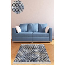 TeknoKapsül Pelangi Geometrik Desenli Dijital Baskı Yıkanabilir Kaymaz Taban Modern Kilim Desen Salon Halı (Mavi), Mavi 180 x 280