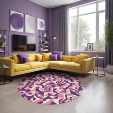 TeknoKapsül Rosa Şönil Kaymaz Doğal Pamuk Tabanlı Yıkanabilir Antibakteriyel Çevre Dostu Yuvarlak Salon Halısı 160X160