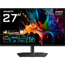 TeknoKapsül Gıgabyte MO27Q3 26,5" Qd-Oled Gaming Monitor, Qhd (2560X1440), 360Hz, 0.03MS Gtg, HDMI 2.1 & Dp 1.4, Displayhdr True Black 400, Hdr 1000 Nits, Kvm & Usb-C, Dahili Hoparlör