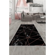 TeknoKapsül Pelangi Siyah Bordo Çizgili Yıkanabilir Kaymaz Taban Leke Tutmaz Modern Salon Halısı ve Yolluk, Siyah-Rose Gold 180 x 280, 135807318028005