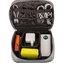 TeknoKapsül Livx Fermuarlı Elektronik Aksesuar Düzenleyici Çanta Organizer Kablo Düzenleyici Gadget Çanta Cırt Cırt Kemerli Su Geçirmez Boyun Askılı Aksesuar Çantası Gri SRF11-01