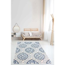 TeknoKapsül Pelangi Etnik Desen Yıkanabilir Kaymaz Taban Leke Tutmaz Salon Halısı, Mavi-Beyaz 100 x 600