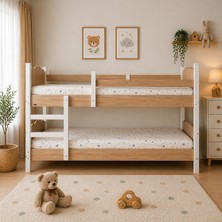 Akte Home Cozy Montessori Çift Katlı Ranza – Ayrılabilir Beyaz Çocuk Yatağı 90X190 (Mdf + Suntalam)