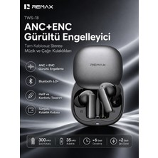 Remax  Anc+Enc Aktif Gürültü Engellemeli Bluetooth 6.0 Kablosuz Kulaklık Tws-18-Siyah