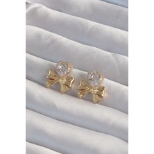 Clariss Pirinç Gold Renk Zirkon Taşlı Kalp Model Fiyonk Küpe
