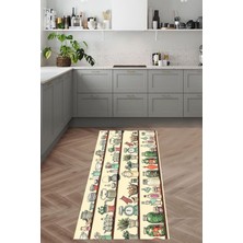 TeknoKapsül Pelangi Sebze Desenli Dijital Baskılı Kaymaz Taban Yıkanabilir Leke Tutmaz Mutfak Halısı, Sarı 180 x 300