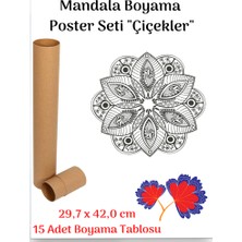 Enine Boyuna Eğitim Mandala Poster Tablosu Çiçekler 15 Adet (30 cm x 42 Cm)
