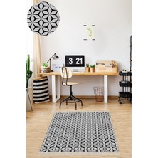 TeknoKapsül Pelangi Geometrik Desenli Dijital Baskı Yıkanabilir Kaymaz Taban Modern Kilim Desen Salon Halı (Bej), Gri-Siyah 160 x 350