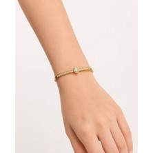 Bartuva Design Gold Renk Oval Taş Detaylı Taşlı Kelepçe Kadın Bileklik