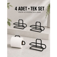 Duvara Yapışkanlı Wc Kağıtlık Siyah Metal 4 Adet Tuvalet Kağıdı Rulo Askısı