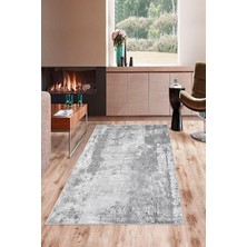 TeknoKapsül Pelangi Gri Vintage Desenli Yıkanabilir Kaymaz Taban Leke Tutmaz Modern Salon Halısı ve Yolluk, Açık Gri 160 x 350