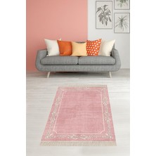TeknoKapsül Pelangi Çerçeve Desenli Dijital Baskı Yıkanabilir Kaymaz Taban Düz Salon Halı ve Yolluk, Pembe 160 x 350