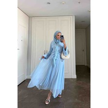 Nage Collection Bebe Mavisi Dantel Detaylı Etekli Takım
